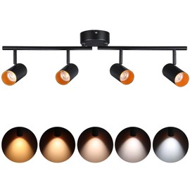 LEONLITE 36W 5CCT LED Track Lighting Fixtures Ceiling Dimmable, 4 Light Directional Track Fixture Flush Mount, 110-277V, CRI90, 3200lm, COB Spotlight Ceiling Light Indoor, Aluminum, Anti-Glare, Black