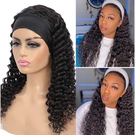 Headband Wigs Human Hair 20Inch Deep Wave Kinky Curly Wigs for Black Women Human Hair Perruque femme humain naturel None Lace Front Headband Curly Human Hair Wig Glueless Natural Black Wig
