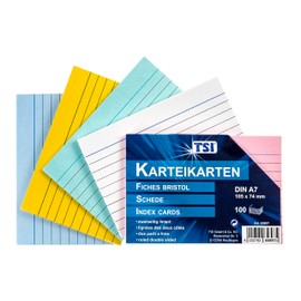 TSI Index Cards DIN A7, Pack of 100 Assorted Colours