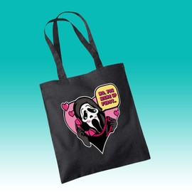 WillowGifts No You Hang Up First Tote Bag Cotton Shopper Funny Slasher Thriller Horror Woodsboro High School Ghostface Ghost Mask 90's Movie Cinema Film Gift Present (Black)
