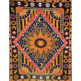 ICC Burning Sun Tie Dye Tapestry Celestial Sun Moon Planet Bohemian Wall Hanging Boho Hippie Hippie Tapestry Beach Blanket Curtain (Orange, Poster 30x40")