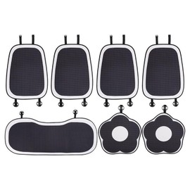acdiac 3Pcs/7Pcs Universal Flower Car Seat Covers Full Set Breathable Cozy Washable Cushion Car Interior Accessories for Woman Men (Black-7Pcs/Seat)