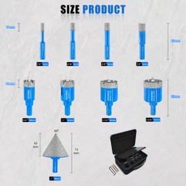 Diamond Hole Saw Kit with Pilot Bit, ZNXIMER Tile Hole Saw with Center Drill Bit for Marble, Granite, Ceramic, Porcelain Tile and More Drilling (K7-6/8/10/12/20/25/32/35MM/2)