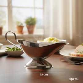 Premier Housewares Stainless Steel Gravy Boat | Vintage Charm with Modern Durability | 230 ml Pouring Jug with Easy-Grip Handle for Gravy and Dressing