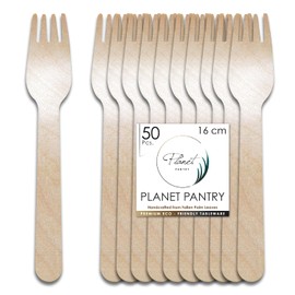 Planet Pantry Disposable Birchwood Cutlery Fork (50 pcs) Plastic Alternative Eco-Friendly for Food, Party, Buffet, Wedding
