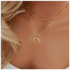 Allereya Crescent Moon Necklace Choker Multilayer Gold Crescent Moon Necklace Moon Pendant Necklace Satellite Chain Necklace Jewellery for Women and Girls (Gold), Metal, crescent