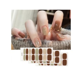YUANLIFE KZ02 Nail Stickers for Hands, 3 Sheets, Just Stick On, Pure Color, Foot Nail Sticker, Short Nails, Office Nails, Beginners, Easy, Cute, Simple Nail Design, Nail Art, Nail Jewelry, Women Gift, Tools Included (TS74 (3 sheets), 1 sheet x 16 sticker