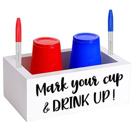 KarNeey White Double Solo Cup Holder with Marker Slot Party Cup Organizer Storage Party Cup Dispenser Mark Your Cup and Drink Up Farmhouse Bar Party Decor Bridal Couples Gift(Double)