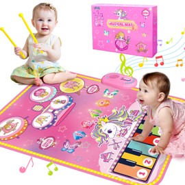 Lobyoh Giocattoli per Bambini di 1 Anno, Tappeto Musicale 2 in 1 con Pianoforte e Tamburo per Bambini, Tappeto Sonoro Regalo Principessa per Ragazze di 1 2 3 4 5 Anni