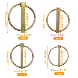 Kyuionty 12 Pcs 4 Sizes Lynch Pin Assortment Kit, 3/8" 5/16" 1/4" 3/16" Round Heavy Duty Tractor Linch Pin Lock Pin Clips for for Farm Trailers Trucks Lawn Mowers