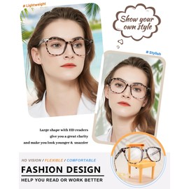 MARE AZZURO Oversized Reading Glasses 6.0+ Women Large Square Readers 1.00 1.25 1.50 1.75 2.00 2.25 2.50 2.75 3.00 3.50 4.00 5.00 6.00 (Leopard, 600)