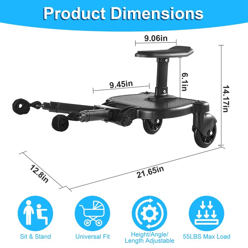 TeqHome Universal Stroller Board with Detachable Seat, 2-in-1 Buggy Board