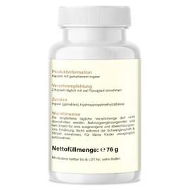 Saint Nutrition® Ingwer Kapseln – Hochdosiert mit 1000mg Ingwerextrakt pro Tagesdosis - Frei von künstlichen Zusatzstoffen – Ingwer gemahlen – Ginger für eine ausgewogene Ernährung - 120 Kapseln