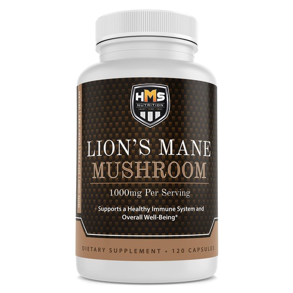 Lion's Mane Mushroom - HMS Nutrition - Potent 1000mg Capsules Non-GMO Vegan Supplement