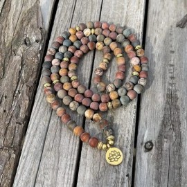 Unbranded 108 Mala Beads Picasso Jasper Bracelet Healing Meditation Prayer Necklace Gift