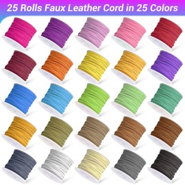 Cridoz Faux Suede Leather Cord, 25 Rolls Flat for Jewelry Making, Leather Strips & Laces for Dream Catcher Supplies DIY Crafts, Thread Velvet String for Necklace, Bracelet, Beading
