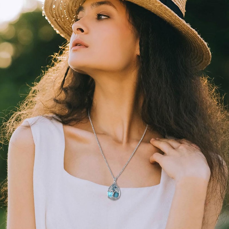 EUDORA Harmony Ball Türkis Lebensbaum Kette für Damen, Baum des