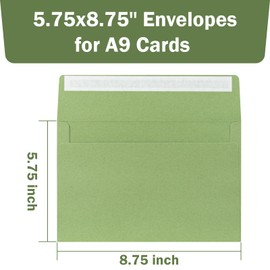 A9 Envelopes Sage Green 5.75x8.75 Invitation Envelopes Self Seal Pack of 50 Blank Envelopes for Cards Sage Green