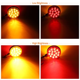Double-Face Pedestal Fender Light Round Amber Stud Mount, 3 Inch 30 LED Clear Lens Rear Stop Turn Tail Signal Trailer Light for Semi Truck Peterbilt Kenworth Freightliner Towing Truck 2 Packs