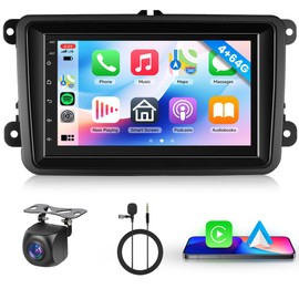 [4G+64G] Android Car Radio for Volkswagen VW Jetta Passat Golf Beetle Polo Caddy Tiguan Touran for SEAT for Skoda with Wireless CarPlay Android Auto, 7 Inch Car Radio with Bluetooth,GPS,WiFi,Camera