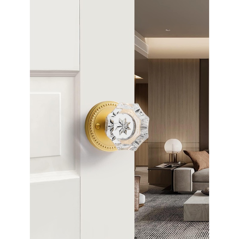 SORWDUERM Gold Door Knobs Crystal Door Knob Brushed Gold Passage