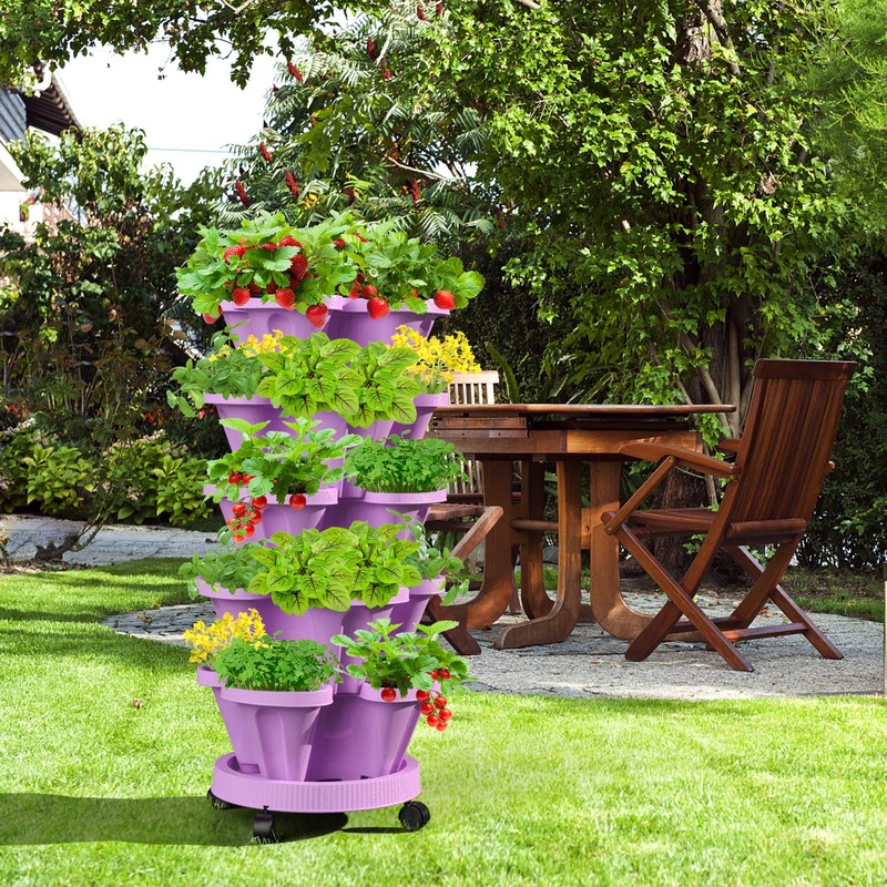Tectsia Strawberry Vertical Planter GardenTower, 5 Tiered Stackable Planter with