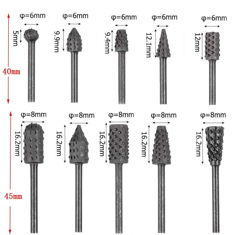 Eyech 10pc Carbide Rotary Burr Rasp Set Wood Carving File