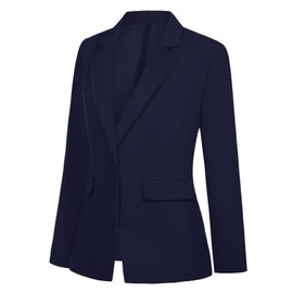 Kyzoeyou Blazer for Women Long Sleeves Suit Jacket One Button Trendy Fashionable (Navy XL)