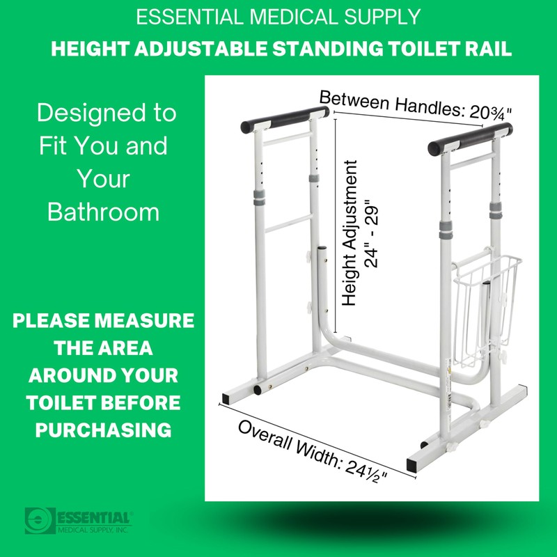 Essential Medical Supply Height Adjustable Standing Toilet Safety Rail -