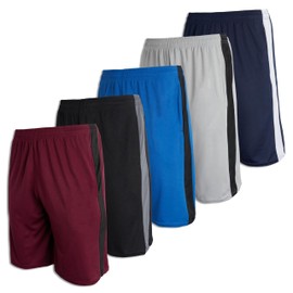 Real Essentials Pantalones cortos de baloncesto de malla con bolsillos para niño, paquete de 5, Set J, 16-18