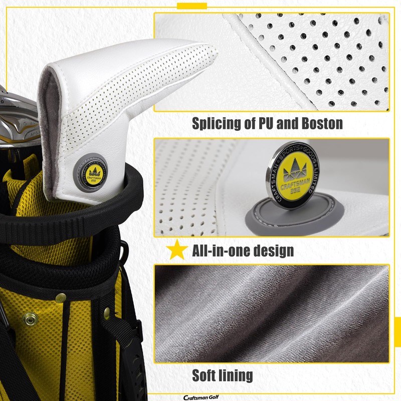 Craftsman Golf Simple White Blade Putter Headcover with Free Ball