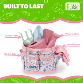Funeta Funeta Floral Kids Gardening Set - Toddler Garden Tools, No-Leak Watering Can & Quality Tote Bag - Safe Metal Tools for Kids