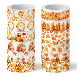 Whaline 12 Rolls Fall Floral Washi Tape Watercolor Pumpkin Maple Leaves Washi Tape Autumn Decorative Masking Tape for Thanksgiving Harvest Scrapbook Journal DIY Art Craft Gift Wrapping