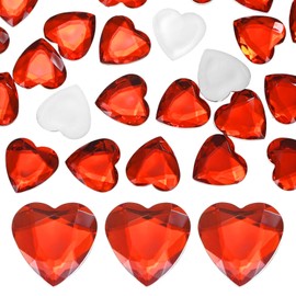M METERXITY 25-Pack Heart Rhinestone, 25mm Acrylic Heart Rhinestone Stickers for Craft/Painting/Jewelry, Flat Back Plastic Gems Sticker [Red]