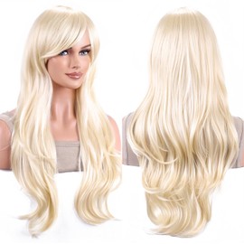 AneShe Wigs 28 Inch 70cm Long Curly Wavy Hair Wig Heat Resistant Cosplay Wig with Wig Cap (Light Blonde)