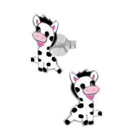 LOVE YOUR CITY Children's Jewellery Earrings Cow Small Calf Animal Jewellery Gifts for Girls Kids 925 Sterling Silver with Enamel Comes in Small Gift Box, Sterling Silver