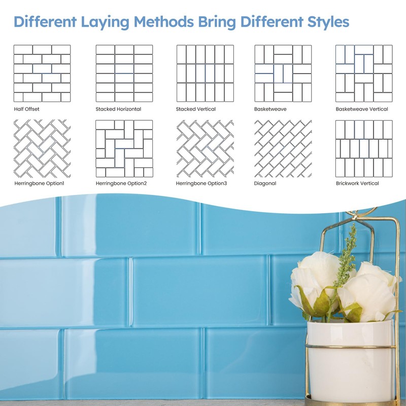 Diflart Blue Glass Subway Tile, 3x6 Inch, 4 Sq.Ft, Glass