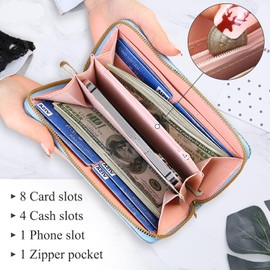 AdiStylinno Women's Purse Large Capacity Long Women Purse with Multi Card Slots and Phone Pocket PU Leather Purse Fashion Clutch Purse Card Holder with Wrist Strap, black, Casual