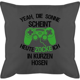 Shirtracer Decorative Hobby Cushion 50 x 50 cm Heute zocke ich in Shorts Green 50 x 50 cm Grey Gamer Gift