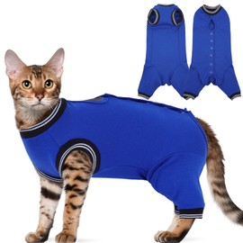 Yternal Stress-Free Cat Recovery Suit for Female Cats - Vet-Backed E-Collar Alternative, Anti-Lick & Rear Access Design,RoyalBlue XL