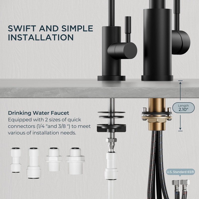 FORIOUS Kitchen Faucet and Water Filter Faucet Combo, Black Stainless