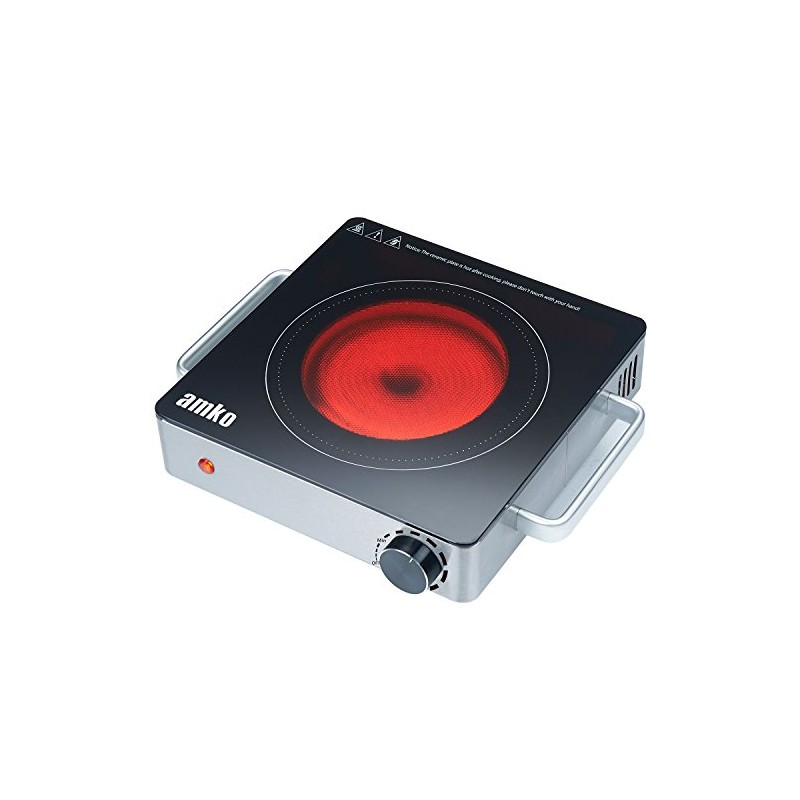Amko AK-IR15 Stainless Steel Single-Burner Portable Ceramic Infrared Cooktop, Black
