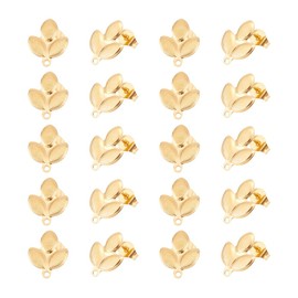 UNICRAFTALE About 20Pcs Leaf Earrings 304 Stainless Steel Stud Earring Findings with Loop and Ear Nuts Gold Leaf Stud Earring with Earring Backs Golden Earring Studs for Jewelry Making