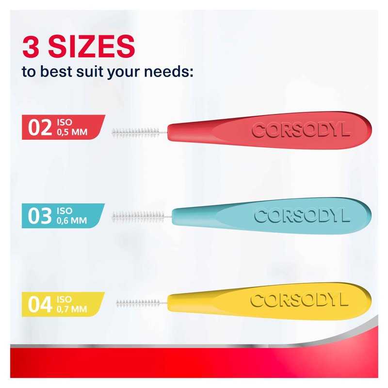 Corsodyl Interdental Brushes Red, Size 2 0.5mm, Dental Brushes, Helps