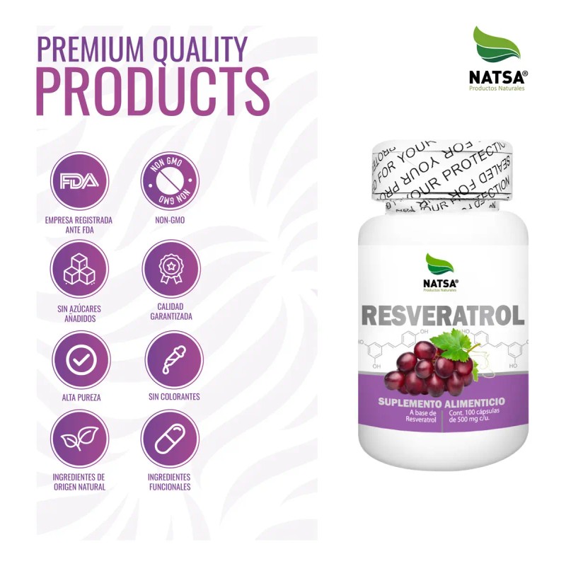 Resveratrol 100 Cápsulas Potente Antioxidante Antienvejecimiento Antiinflamatorio Regula Niveles Azúcar