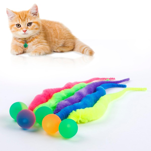 YISHANGFA Bouncy Balls for Cats 5 Pack，Fuzzy Worm Cat Worm