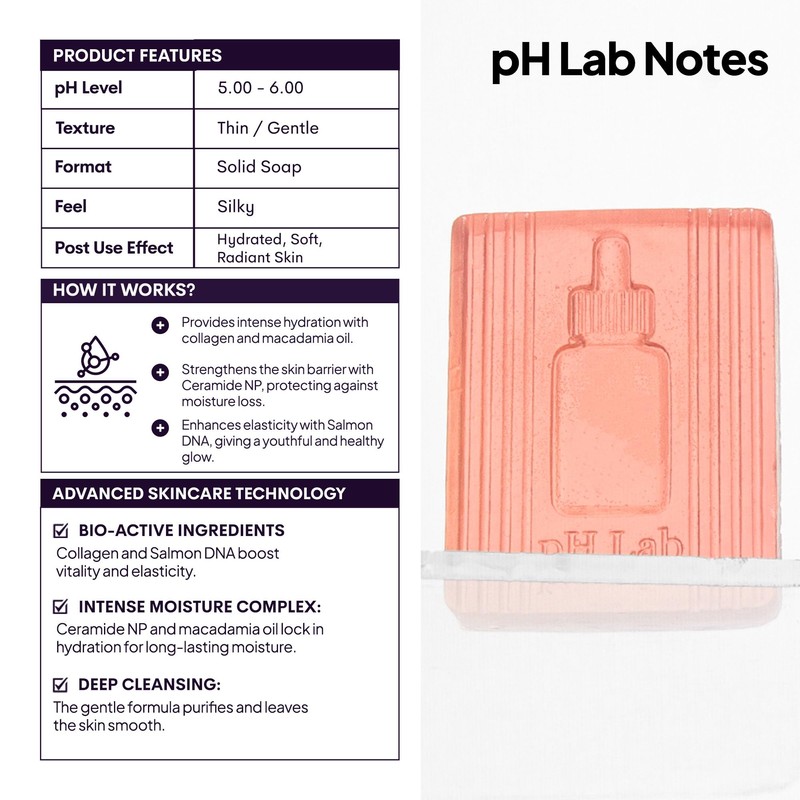 PhLab Collagen Night Soap Bar, Skin Calming Cleasing Bar, Improves