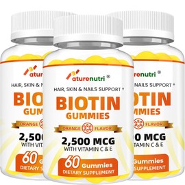 Naturenutri 3Pack Orange Flavor Biotin Gummies 2500mcg + Vitamins C & E