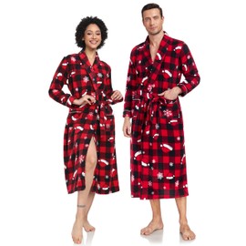 EA'S SECRET Matching Christmas Pajamas for Couples Fleece Warm Long Robes for Women Full Length Bathrobe Lightweight Spa Robe(RP,M)