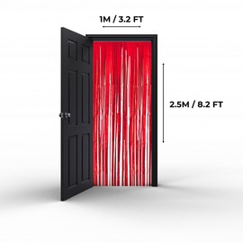 Montegoni 2pcs 3.3ft x 8.2ft Glitter Red Tinsel Curtains, Foil Fringe Streamers for Party Decor - New Year, Birthday, Baby Shower, Wedding, Holiday Backdrop Decoration